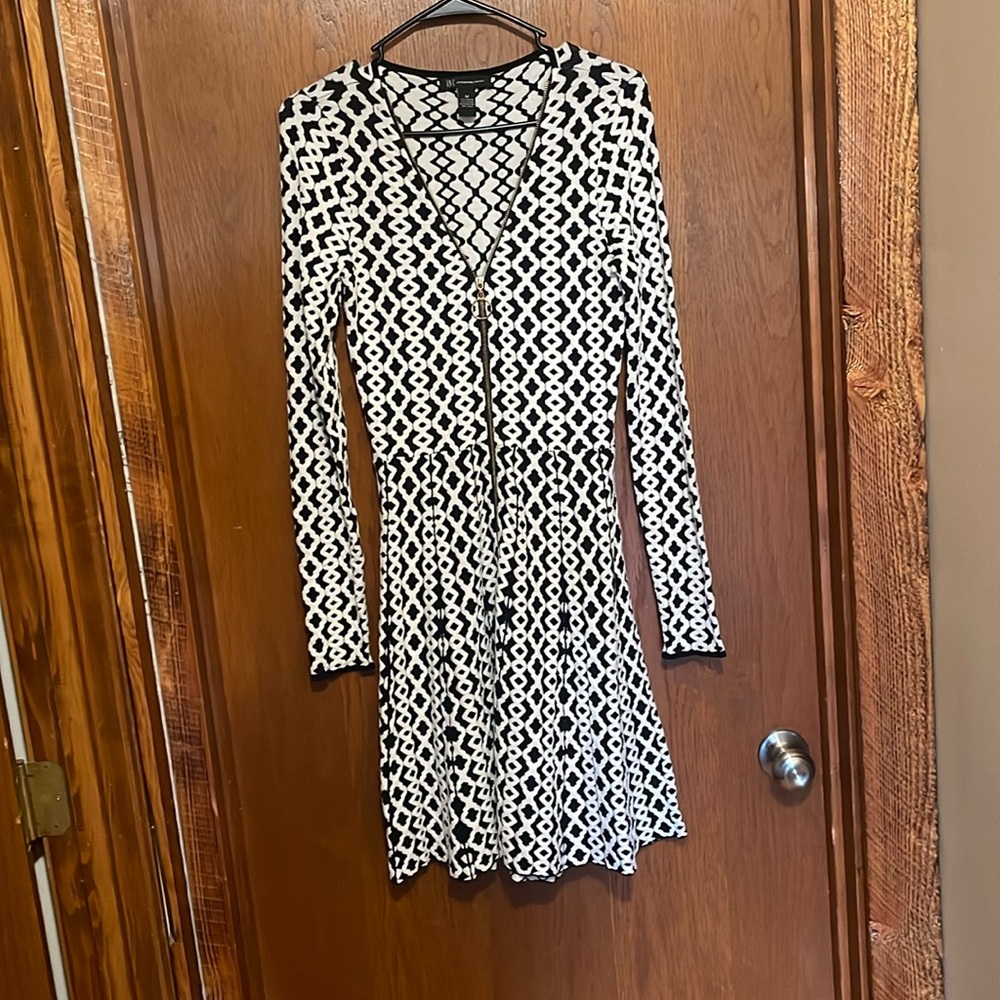 INC International Concepts Black and White Long Sleeve Dress